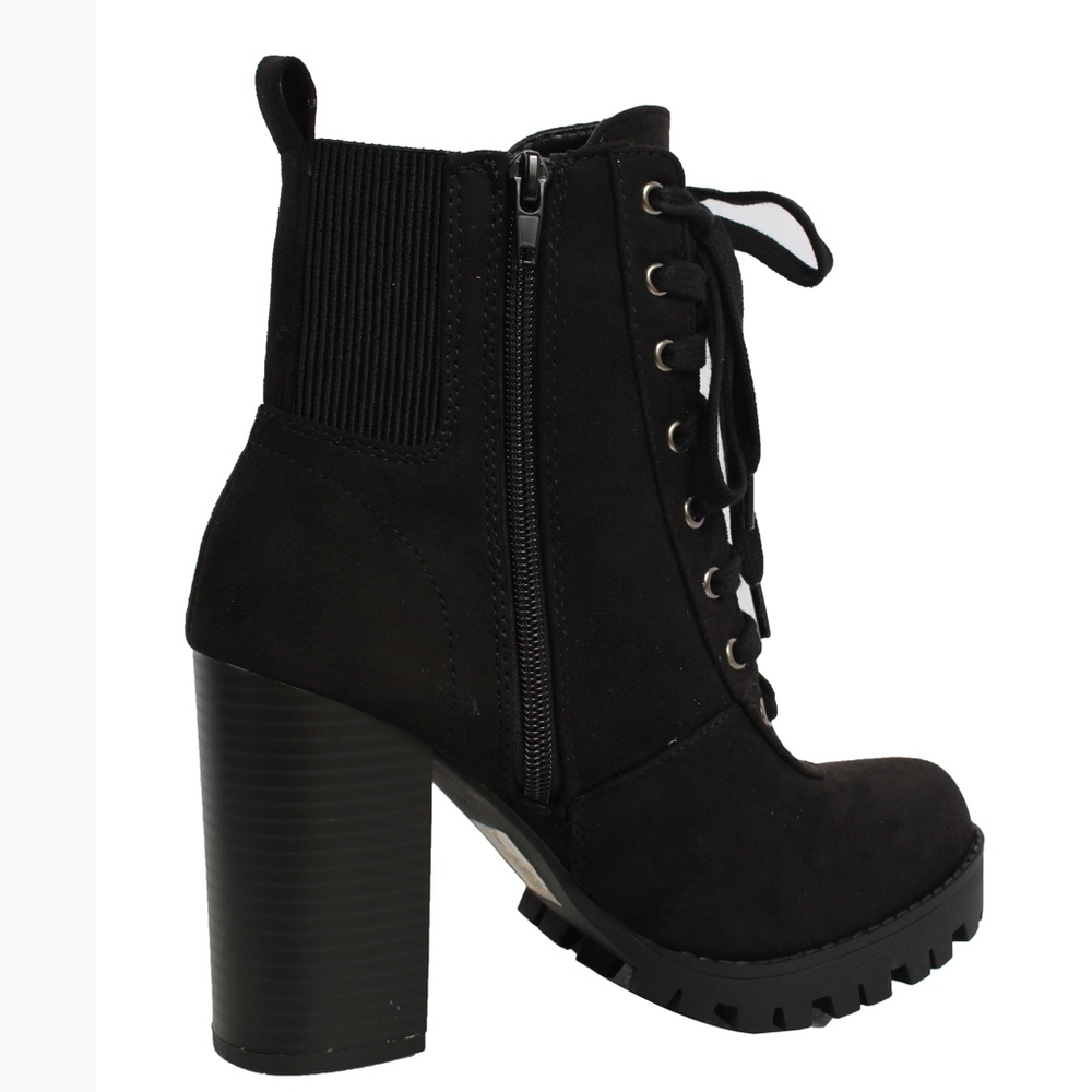 Size 8 Black Faux Suede Lace Up Stacked Block Heel - Picture 5 of 8